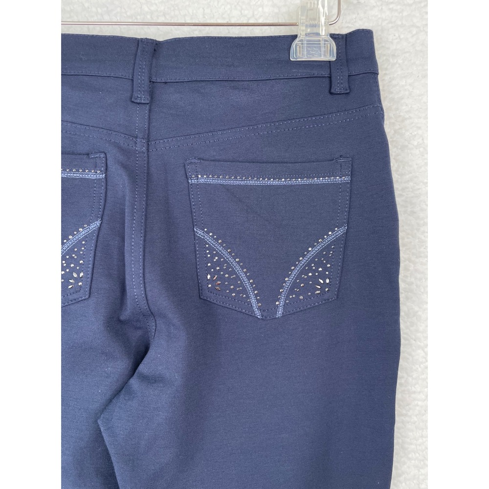 Gloria Vanderbilt Amanda Navy Blue Slimming Straight Leg Pants Womens 8 Studded - Picture 7 of 14